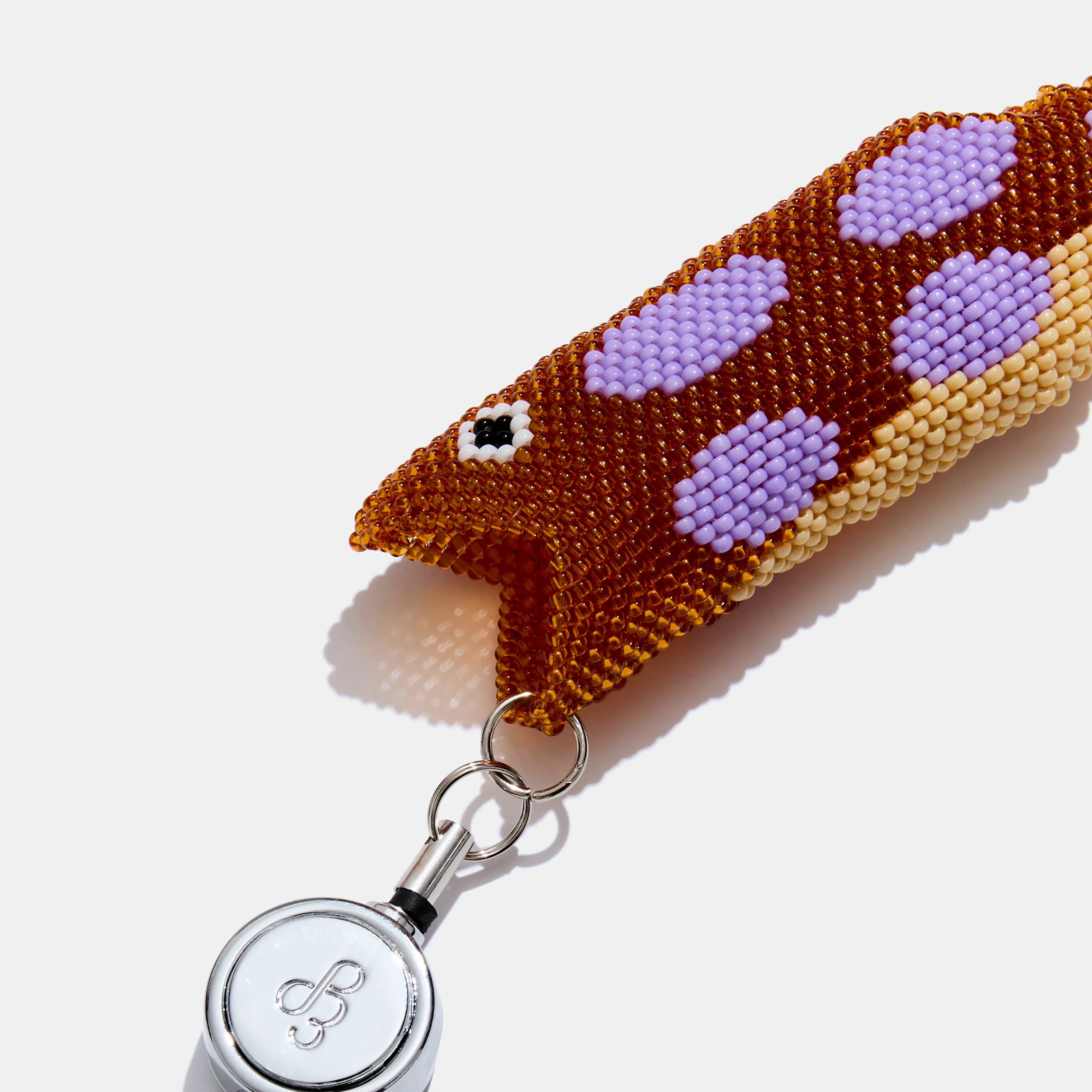 Retractable Lighter Keychain in Brown Beaded Fish - Image 3